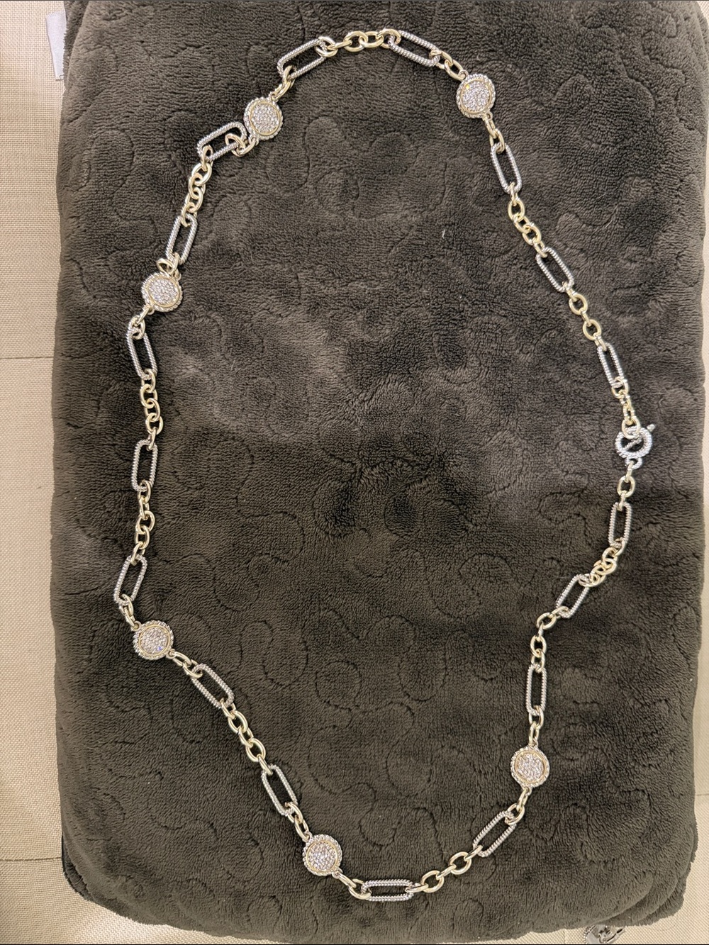 Two-Tone Crystal Station Long Necklace — Gold & Silver
